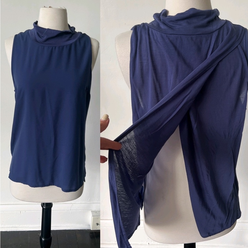 French Connection Split Back Navy Blue Top